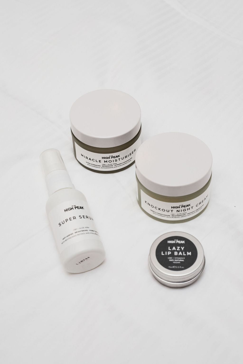 CBD Skincare Set (Serum, Moisturiser, Night Cream, Lip Balm) - We Are High Peak